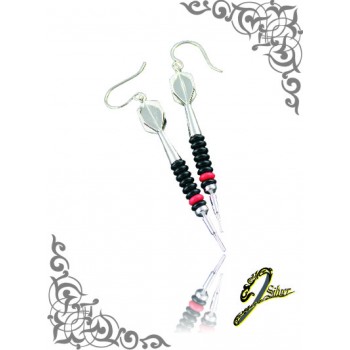 J Sliver Darts In Jewel Ear Ring Black & Red